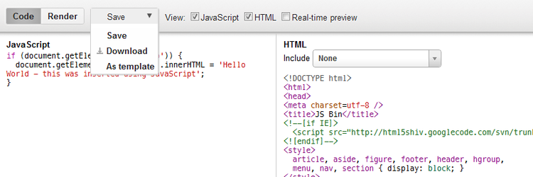 JSBin screenshot